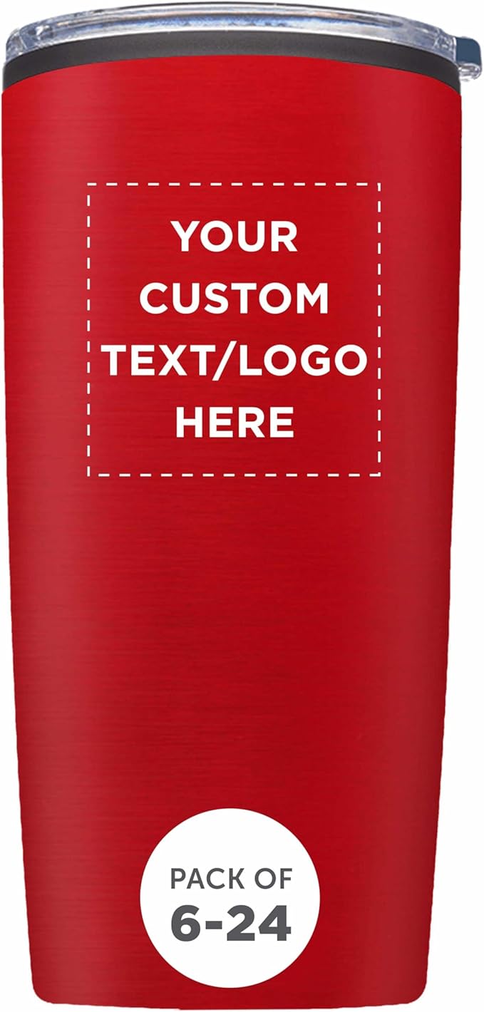 Custom Plastic Tumblers 20 oz Set of 6/12/24 Personalized Bulk Pack with Lids, Ice Coffee Tumbler, To Go Cup Insulated - Red