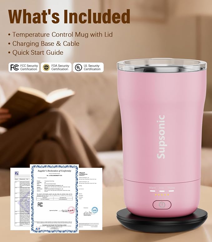 Supsonic - 14oz Heated Coffee Mug, Self-Heating Travel Mug with 3-Temp Settings, Insulated Stainless Steel Constant Temperature Heating Mug for Beverage, Smart Heating Portable Coffee Mug | S1 - Image 8