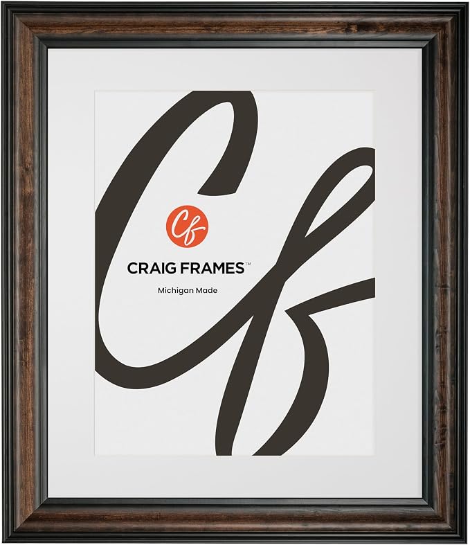 Craig Frames 20x24 Walnut Wood Picture Frame, Matted to 16x20 | Shatter resistant acrylic, white mat included, gallery wall decor, made in the USA by CraigFrames