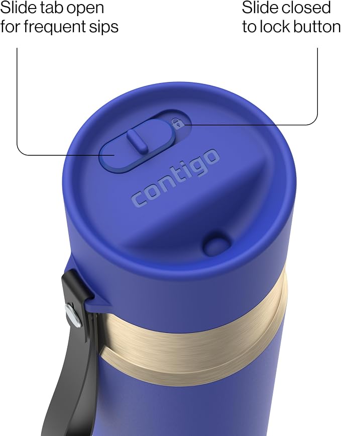 Contigo AutoSeal 16 oz Stainless Steel Vacuum-Insulated Water Bottle with Leakproof Push-Button Spout & Lock, Carry Strap, BPA-Free & Lead-Free, Dishwasher Safe - Image 3