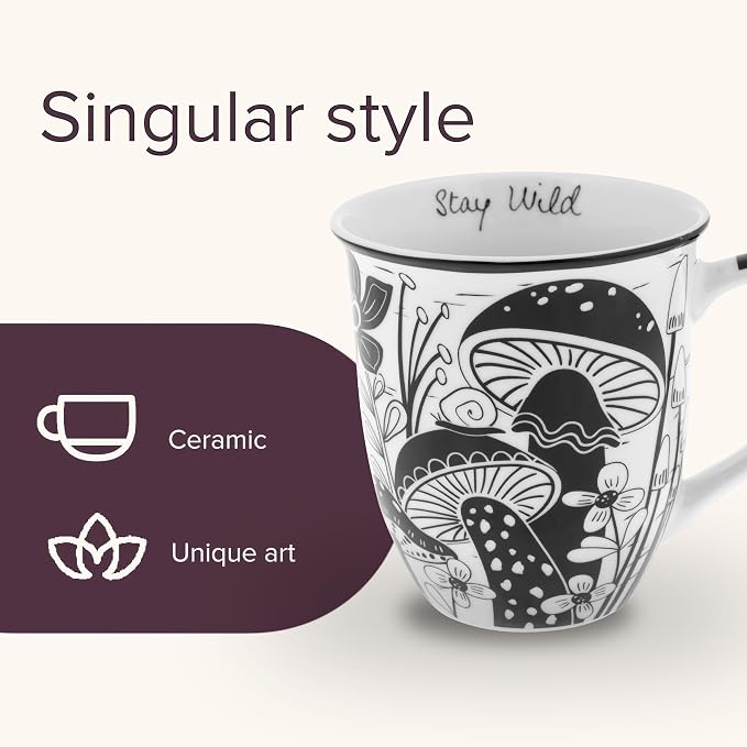 Karma Gifts 14 oz Black and White Boho Mug Mushroom - Cute Coffee and Tea Mug - Ceramic Coffee Mugs for Women and Men - Image 4