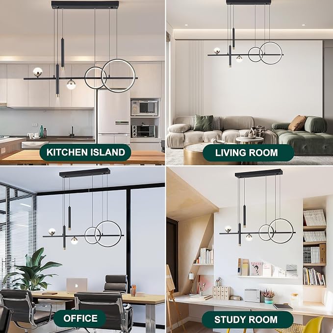 ORANOOR LED Modern Chandeliers, 39inch Dimmable Black Gold Pendant Lighting | Kitchen Pendant Lighting Over Island, Linear Ring Globe Chandelier Light Fixtures for Dining Room Lights Ceiling Hanging ﻿ - Image 5