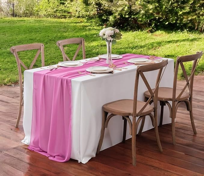 Pack of 15 | Rose Pink | 14ft Chiffon Table Runner 29x170 Inches Long Romantic Rustic Sheer Gauze Runner for Wedding Bridal Shower Birthday Banquets Engagement Spring Easter Boho Decorations - Image 6