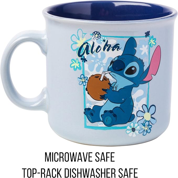 Silver Buffalo Disney Lilo and Stitch Aloha Vibes, Ceramic Camper Mug, 20oz | Coconut Tropical Floral, 0.59 Liters - Image 3
