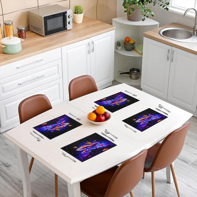 Feelyou Colorful Mushroom Table Place Mats 18"x12" Butterfly Placemats Set of 4 Nature Placemat for Kitchen Dining Table Decor Indoor Outdoor Mushroom Decor Table Place Mats Wild Mushroom Stuff - Image 3