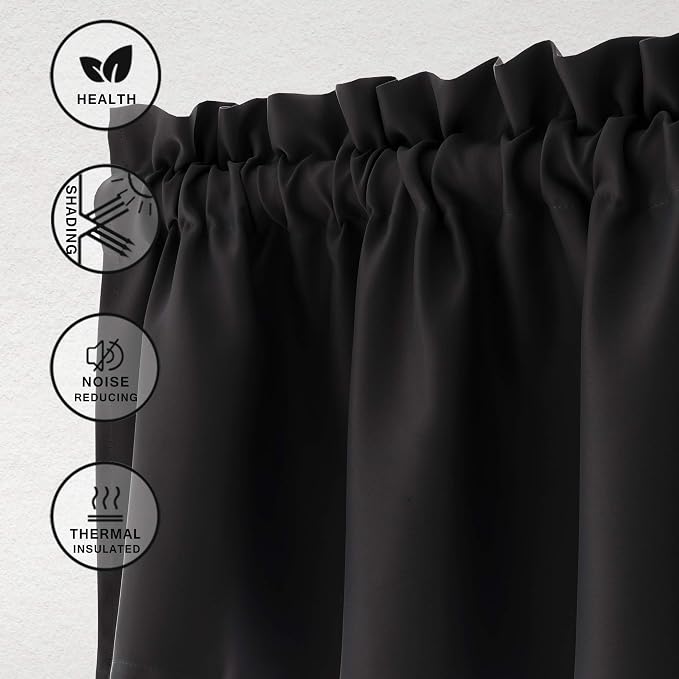 Hiasan Black Valance Curtains Blackout Rod Pocket Window Curtain Valances for Kitchen, 52 x 18 Inches Length, 1 Panel - Image 2