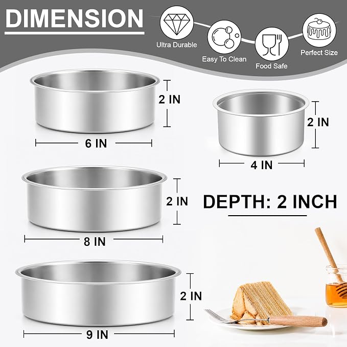 Leonyo 4-6-8-9 In Cake Pans Set of 4, Round Cake Tins for Baking, 2" Deep | Bake a multi-layer cake — perfect for celebrating weddings, birthdays, housewarmings, and graduations - Image 2