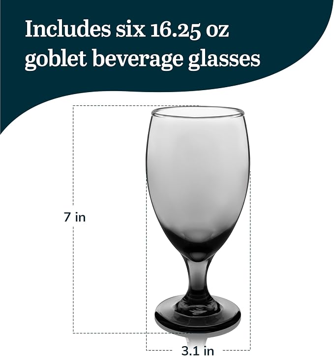 Libbey Classic Smoke Goblet Beverage Glasses, Set Of 6 Timeless Goblet Drinking Glasses - Dishwasher Safe Glass Goblets for Wines, Smoothies & More - Image 3