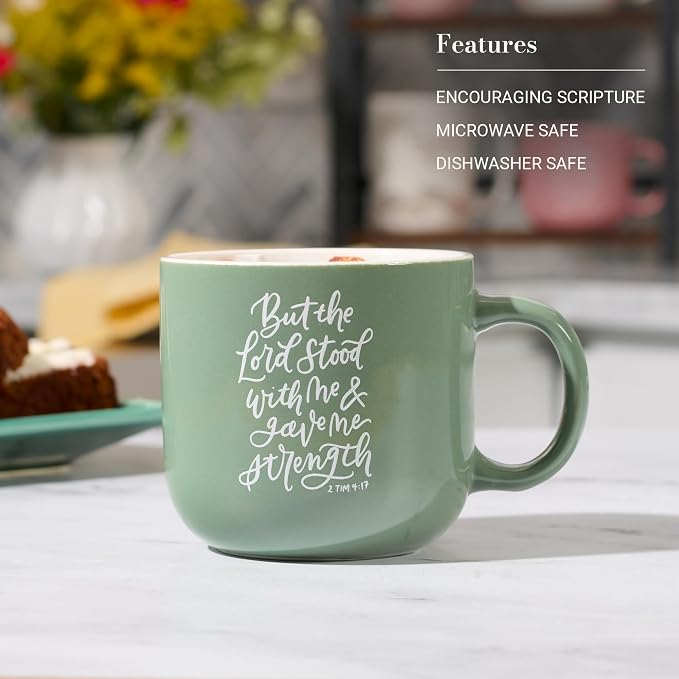 Christian Art Gifts Inspiring Ceramic Coffee Mug for Women: Lord Stood with Me Bible Verse, Microwave & Dishwasher Safe Novelty Cup, Sturdy Handle, Encouraging Gift for Women, Green Floral, 14 oz. - Image 3