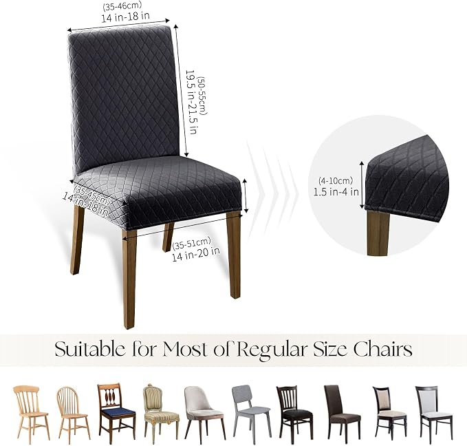 MOSAYT 100% Waterproof Dining Room Chair Covers Set of 2, Super Fit Stretch Jacquard Parson Chairs Slipcovers Removable Washable Chair Seat Protectors for Home, Kitchen, Banquet (Dark Grey) - Image 6
