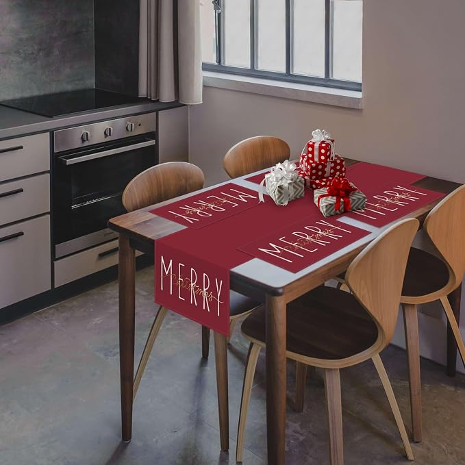 ONWAY Merry Christmas Gold Placemats 12x18 Inch Set of 4 Xmas Winter Holiday Place Mats for Home Party Kitchen Dining Table Decorations - Image 3
