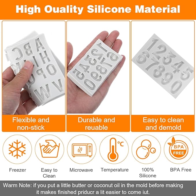 2PCS Silicone Letter Molds Number Molds for Chocolate 26 Capital Letters and 0-9 Numbers Birthday Party Anniversary Valentine's Day Cake Decoration Cupcake Candy Sugar Craft Mousse Cookie