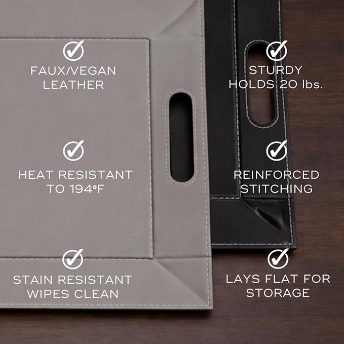 2-in-1 Serving Tray & Placemat | Faux Leather & Reversible | Lays Flat as a Placemat or Folds into an Ottoman Food Tray, Easy to Clean - Image 6