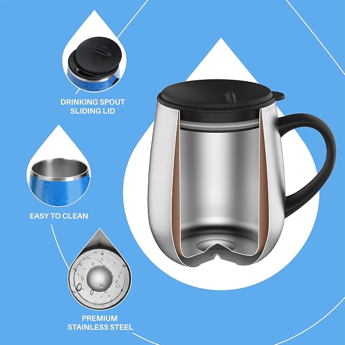 Ideus 16 oz (470 ml) Insulated Coffee Mug with Handle and Lid, Double Wall Stainless Steel Vacuum Thermal Coffee Mug, Travel Coffee Cup Thermal Cup for Home and Office (Leopard Blue) - Image 3