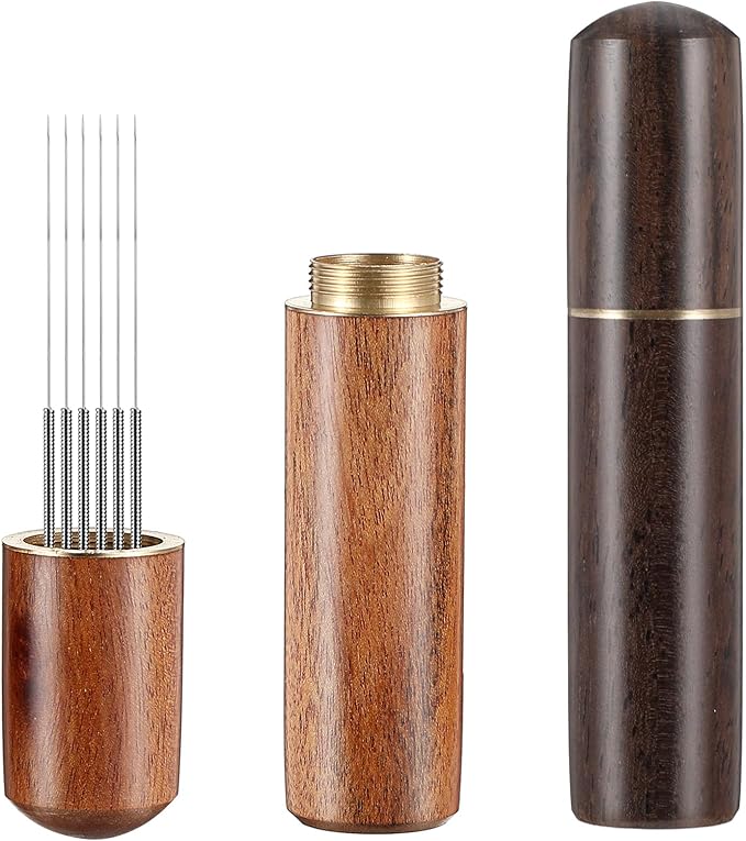 2pcs Espresso Needle Distributor, 6 Needles 0.3mm Coffee Distribution Tool, Espresso Whisk, Espressos Stirrer Tool With Natural Wood Handle for Baristas And Home Brewing Enthusiasts