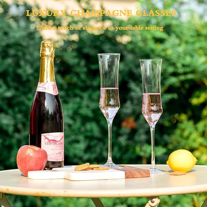 Champagne Flutes Set of 6 - Hand Blown Crystal Champagne Glasses With Long Stem - 7 oz Elegant Sparkling Wine Stemware - Unique Gift for Birthday,Wedding,Father's Day,Housewarming - Image 4
