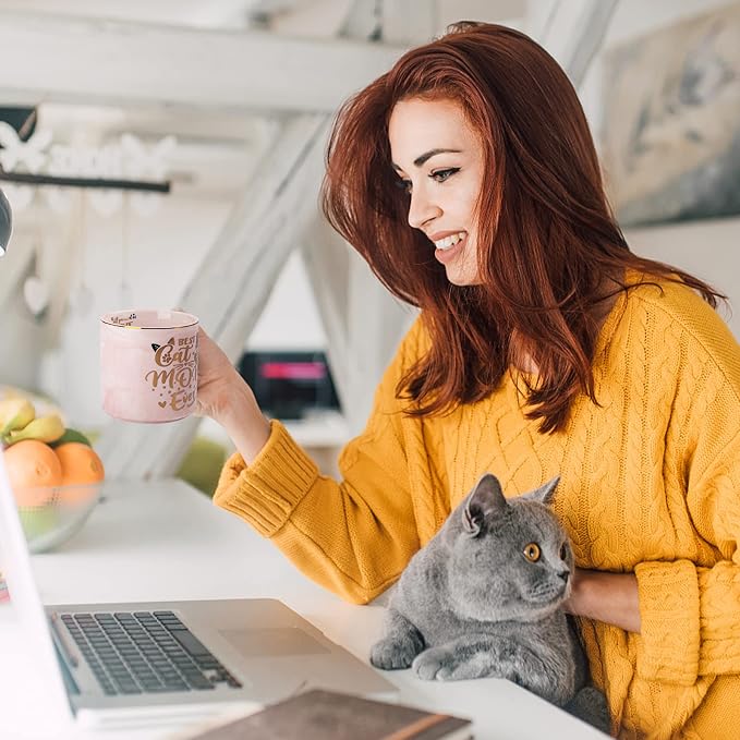 Cat Mom Gifts for Women, Best Cat Mom Ever Mug, Gifts for Cats Lovers | Unique 14oz Pink Marble Ceramic Gold Pattern Cup Gift Box, Birthday Christmas Mothers Day gifts for Cat Lady Mom Wife Friend - Image 6
