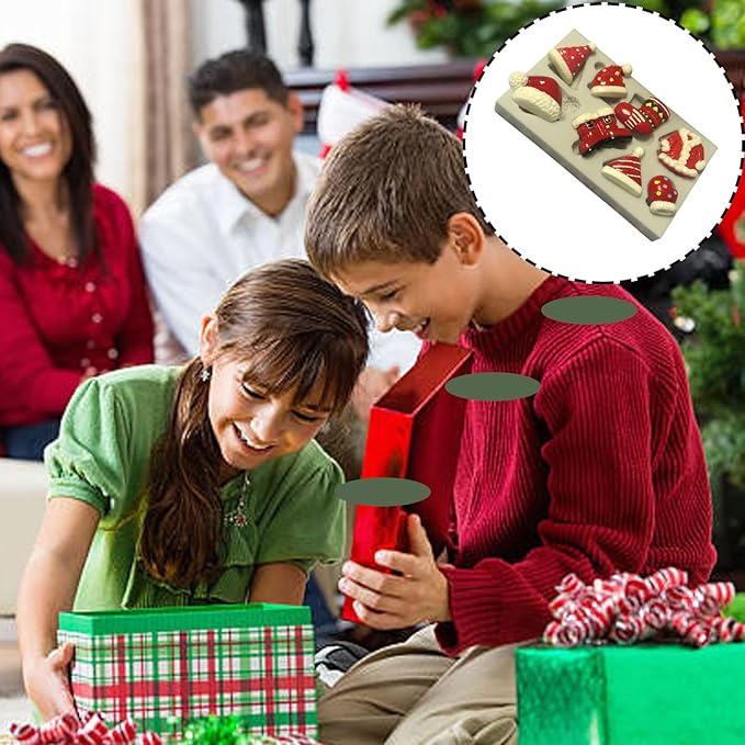 1 Pcs Christmas Silicone Molds for Chocolate Holiday Silicone Mold 3D Christmas Hat Clothes Boots Glove Shape Chocolate Molds for Soap Jello Chocolate Cake Madeleine Candle Molds
