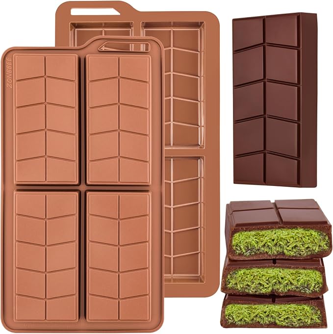Chocolate Bar Mold Deep Dubai 0.82 Inch Pistachio Chocolate Bar Silicone Thick Mold for Stuffed Bar, Candy Bar Mould for Filling by ZONBBEE