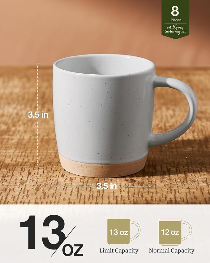 famiware Coffee Mugs for 8, 13 oz Mug Set, Dringking Cup with Handle for Coffee, Tea, Cocoa, Milk, Milkyway Serise, Ligth Gray - Image 3