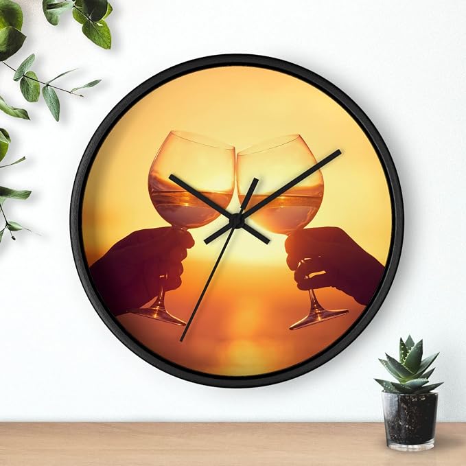 Mozingo ~ Wine Clock for Kitchen Bar Wall It's Wine O'clock Silent Time Gift Home Decor Made In USA, 10" (Hour Marks - None, Clock Frame Color - Black, Wine Theme #05) - Image 3