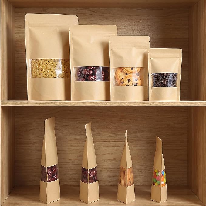 100 Pcs Kraft Stand Up Pouches With Window, Resealable, 4 x 6 In | Cpp-Lined Paper, Heat Sealable, Moisture Resistant, Tear Notch, Clear Window, Snack And Bakery Packaging - Image 6