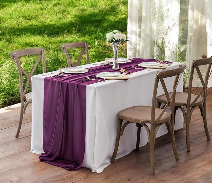 MDS Pack of 20 | Eggplant | 10ft Chiffon Table Runner 29x120 Inches Long Romantic Rustic Sheer Gauze Runner for Wedding Bridal Shower Birthday Banquets Engagement Spring Easter Boho Decorations - Image 6