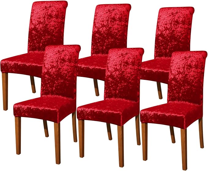 FORCHEER Chair Covers for Dining Chairs Set of 6,Velvet Burgandy Stretch Dining Room Chair Cover Kitchen Parsons Chair Slipcovers (Pack of 6, Velvet Burgandy) by FORCHEER