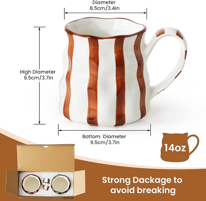 Ceramic Coffee Mugs Set of 2,Ceramic Mugs(Striped),Cute Mugs For Women,14 oz Large Coffee Mugs, Dishwasher Microwave Safe - Image 3