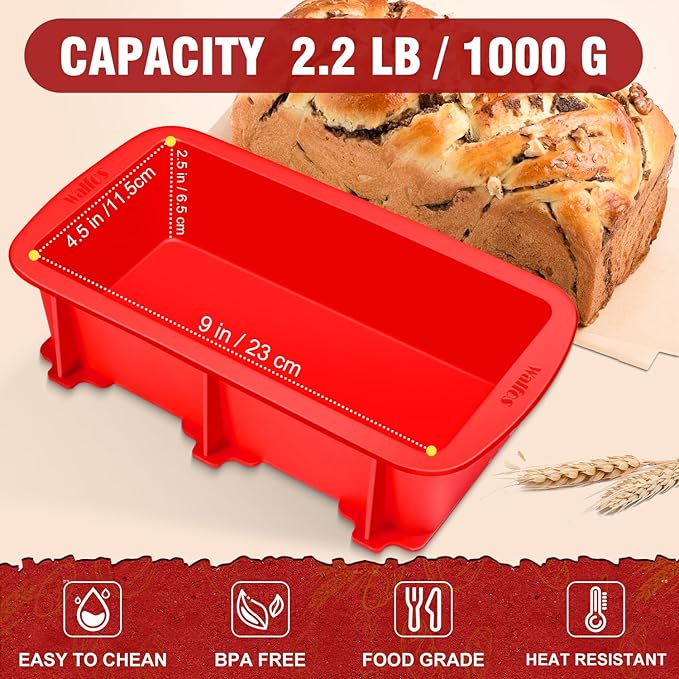 Walfos Silicone Loaf Pan 1 pcs Pieces (9x5x2.5inch) Non-Stick Silicone large loaf pan, Just Pop Out ! Perfect for Bread, Cake, Brownies, Meatloaf, Dishwasher Safe