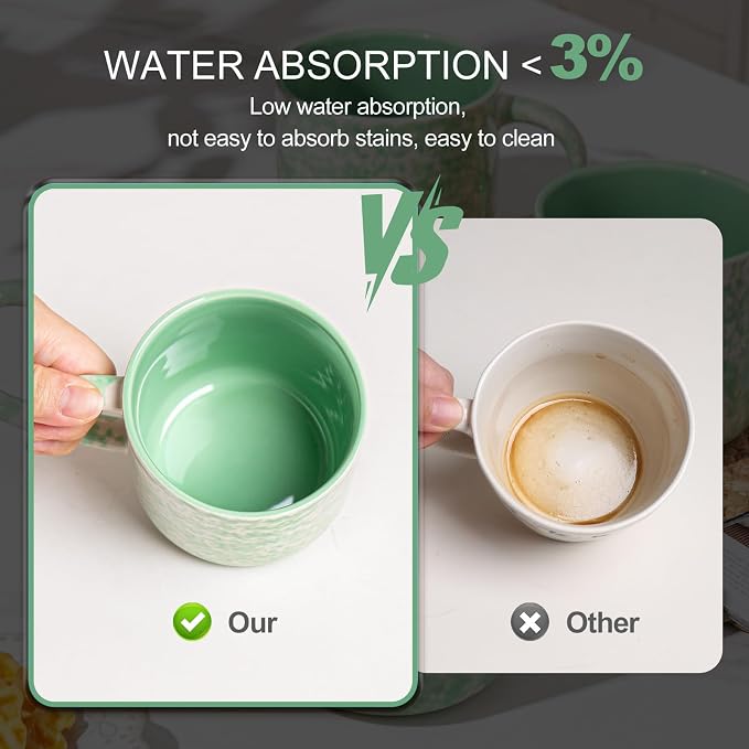 MONITO 12 OZ Coffee Mugs Set of 4, Modern Ceramic Coffee Mugs Set with handle for Tea/Latte/Cappuccino/Milk/Cocoa.Green - Image 3