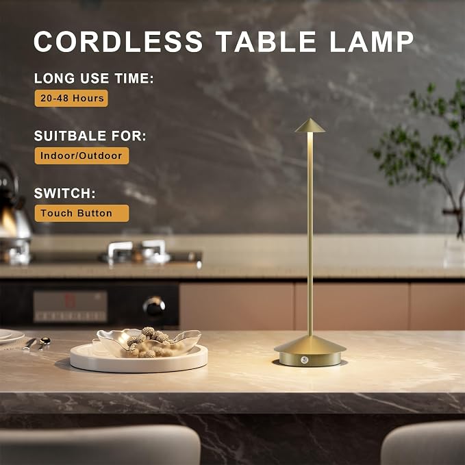 Cordless LED Table Lamps,Portable Battery Desk Lamp,2 Pack,Gold | 6000mAh Rechargeable,3000K/4500K/6000K Touch Stepless Dimming,Aluminum IP54 Waterproof Wireless Lighting for Outdoor/Indoor - Image 4