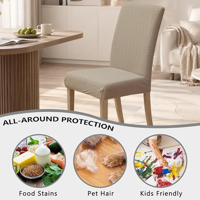 Dining Chair Covers Set of 4,Stretch Jacquard Fabric Chair Protectors,Camel | 3D Anti-Scratch Chair Covers Set of 4, Stretch Washable Dining Chair Covers for Kitchen, Hotel - Image 4