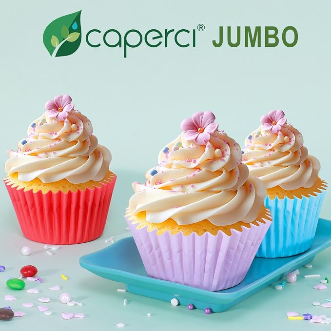 Caperci Heavy Duty Multicolor Jumbo Cupcake Muffin Liners for Baking - 100pcs Extra Large Grease-Resistant Paper Baking Cups, No Muffin Pan Needed, Odorless, Easily Peels (Bright Assorted Colors) - Image 8