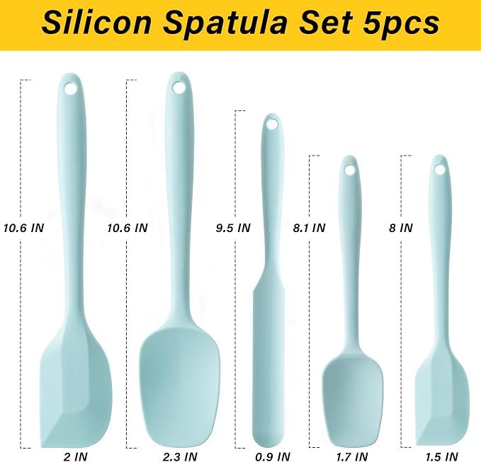 Silicone Spatula Set,5 Piece Food Grade Rubber Spatulas,Macaron blue | Spatulas Silicone Heat Resistant for Baking,Cooking,and Mixing High Heat Resistant Non Stick Dishwasher Safe BPA-Free - Image 2