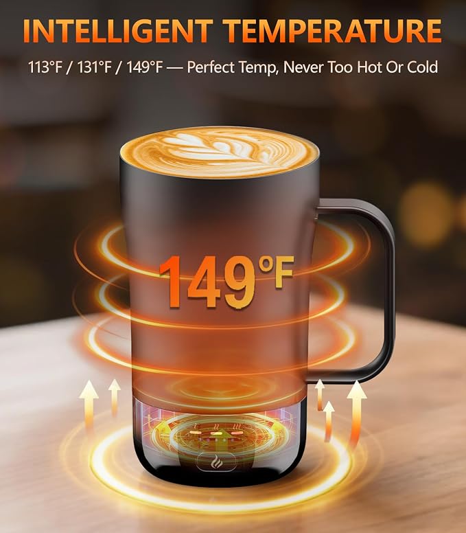 Self-Heating Coffee Mug, 14oz Heated Coffee Mug Rechargeable - Temperature Control Cup Keep Drinks Hot, Smart Cup Great Gift for Women & Slow Sippers - Image 2