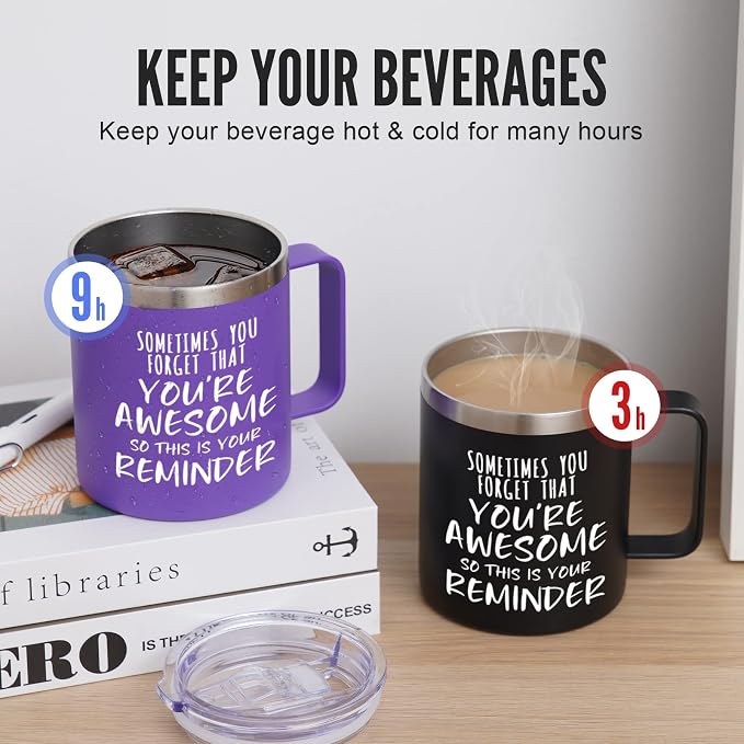 NOWWISH Inspirational 14oz Purple Mug with Handle, Sometimes You Forget You're Awesome Stocking Stuffer for Women, Unique Christmas Birthday Gifts for Her, Mom, Daughter, Wife​ - Image 2