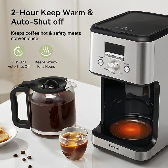 Gevi 14-Cup Drip Coffee Maker, Programmable Timer, 2H Warm, Strong Brew | 14-Cup Drip Maker for Normal & Strong Brew, 2H Keep Warm, Pause & Serve, Auto Shut-Off for Home & Office, Glass Carafe - Image 3