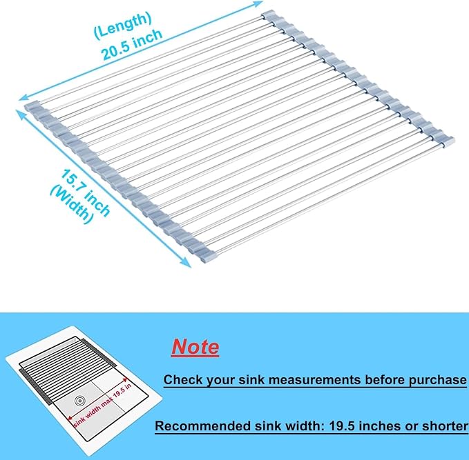 Seropy Extra Large 20.5"x13.7" Roll Up Dish Drying Rack Over The Sink Dish Drainer for Kitchen Counter, Sink Drying Rack Drying Mat Folding Rack Kitchen Sink Organizer Home Essentials - Image 3