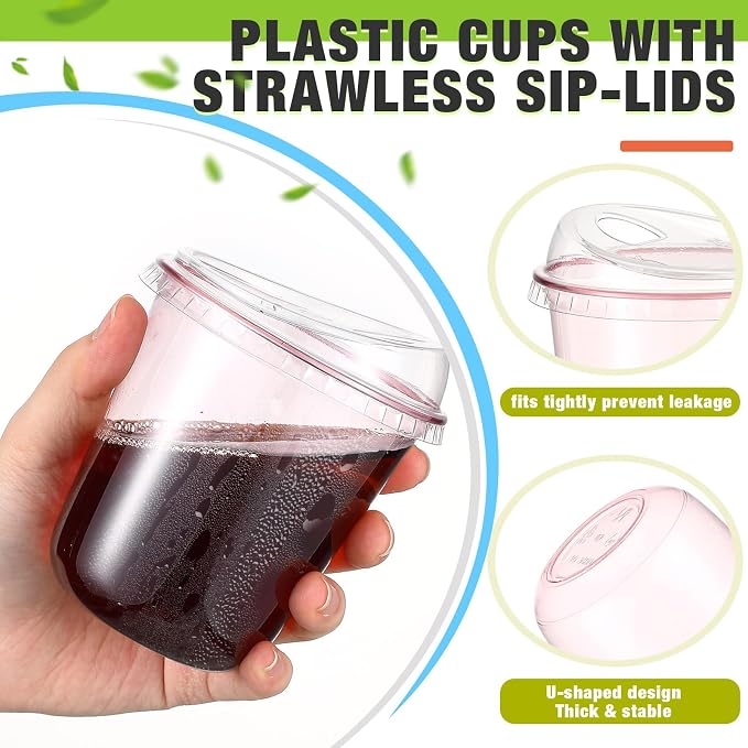 Ziliny 50 Sets Clear Plastic Coffee Cups with Sip Lids, Disposable Plastic PET Crystal Cups for Iced Coffee, Smoothie, Cold Beverage, Drink Shops and Party Catering(Clear Pink,12 oz) - Image 4