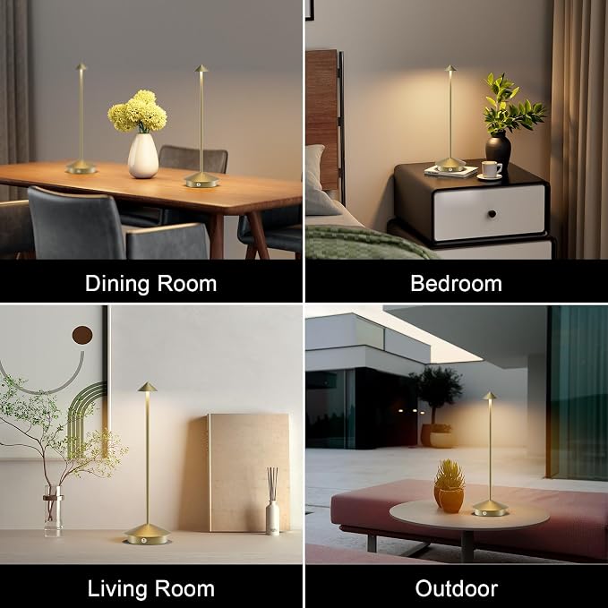 Cordless LED Table Lamps,Portable Battery Desk Lamp,2 Pack,Gold | 6000mAh Rechargeable,3000K/4500K/6000K Touch Stepless Dimming,Aluminum IP54 Waterproof Wireless Lighting for Outdoor/Indoor - Image 5