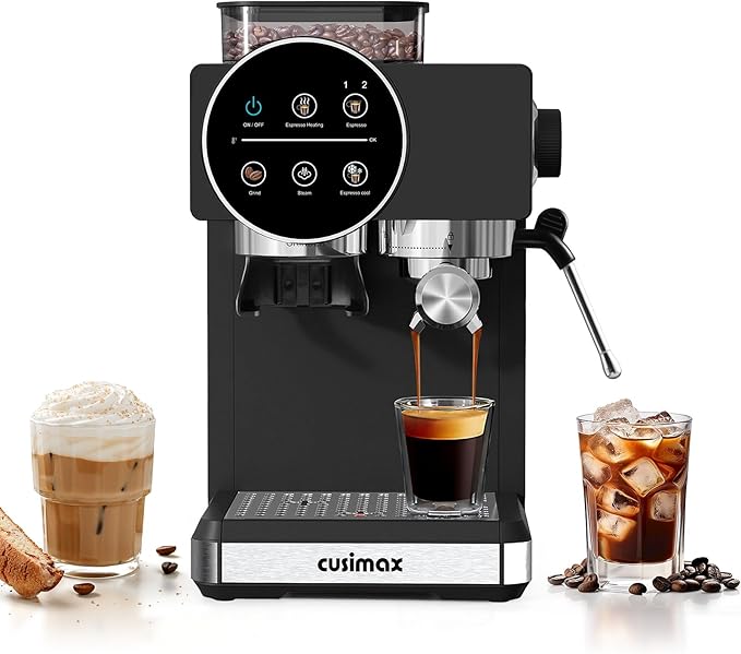 CUSIMAX Espresso Machine with Grinder, 20 Bar Professional Expresso Coffee Machines with Milk Frother Steam Wand, Espresso Maker with 60oz Removable Water Tank, Cappuccino & Latte Machine for Home by CUSIMAX