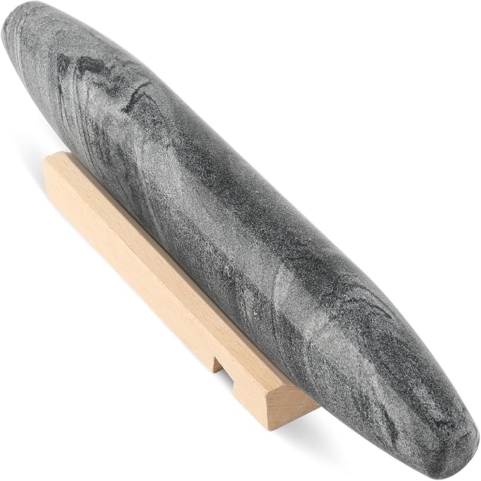 African Natural Grey Marble French Rolling Pin, 12inch Non-Stick Rolling Pin for Baking, Dough Roller for Pasta, Dumpling, Fondant, Pie, Bread, Pizza, Kitchen Baking Tools by Koville