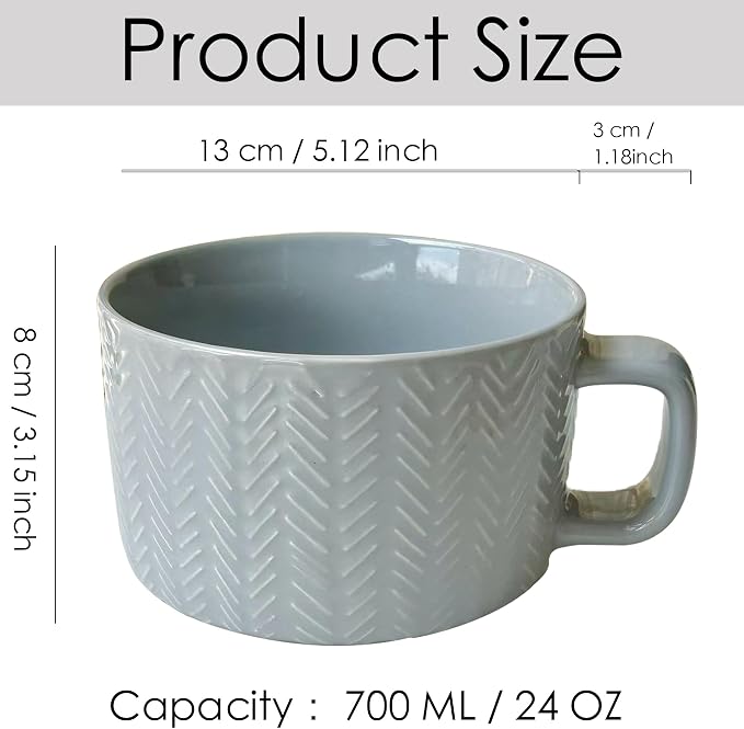 Disoza Oversized Coffee Mug 24 OZ Gray Soup Mug Cereal Large Soup Bowls with Handles Large Ceramic 700 ML XXL Cup - Image 2