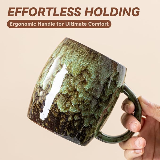 Unique Reactive Glaze Ceramic Coffee Mug - 14 oz Large Coffee Cup with Ergonomic Handle, Forest Green Ceramic Mug for Office & Home, Great Birthday Gift for Women, Men & Friends, Microwave Safe - Image 7