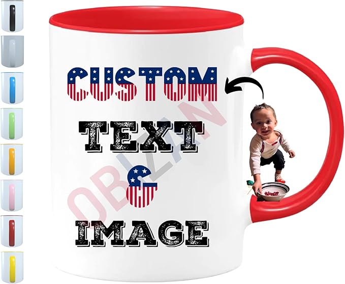 Custom Coffee Mug with Photo, Text, or Logo | Personalized Ceramic Mug 11oz | Customizable Gift for Men, Women | Unique Gift for Birthdays, Holidays, Christmas | White - Red by Limitlessoptionvividprint