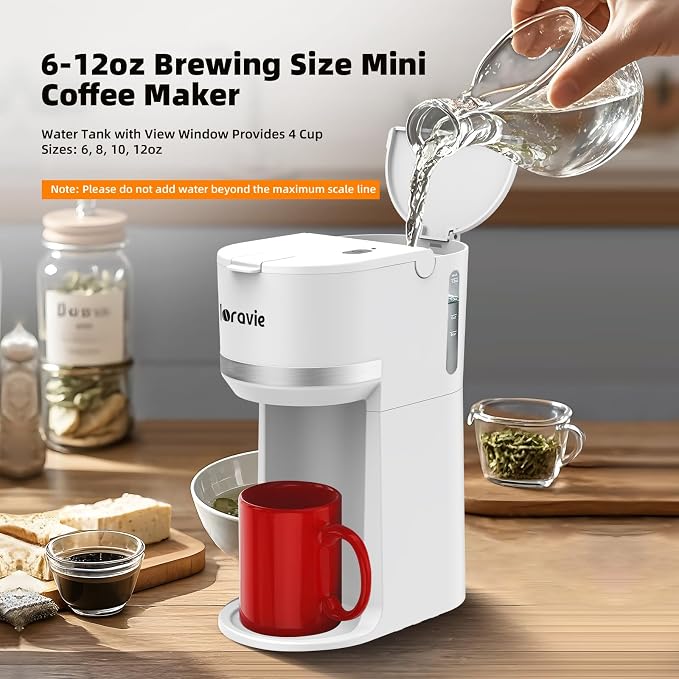 Horavie Mini Single Serve Coffee Maker for K-Cup Pod and Ground Coffee, Fast Brew One Cup Coffee Machine with Descaling Reminder and Viewing Tank, 6 to 12 oz. Brew Sizes, White - Image 6