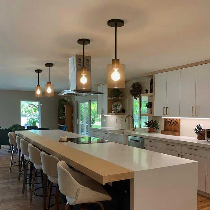 Oil Rubbed Bronze Pendant Lights Kitchen Island - Clear Glass Pendant Light Fixture Multiple Stems Rods 3 Units 12 Inch 3 Units 4 Inch (3 Pack Oil Rubbed Bronze Downrod) - Image 9