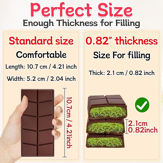 Chocolate Bar Mold 0.82inch Deep,Thick Dubai Stuffed Pistachio Silicone Molds Kit for Making Large Shapes Chocolate Filling Candy Bar with 2 Pack and 100pcs Bags and 104pcs Stickers