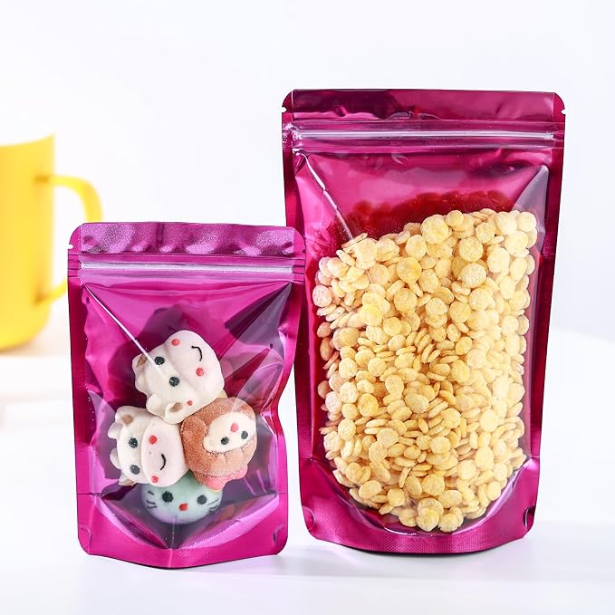 150 Pcs Mylar Bags for Food Storage, 5x8 Mylar Bag with Window Stand Up, Small Holographic Resealable Bags Smell Proof Bag Food Packaging for Small Business Freeze Dried Candy Jewelry Foil Packaging - Image 3
